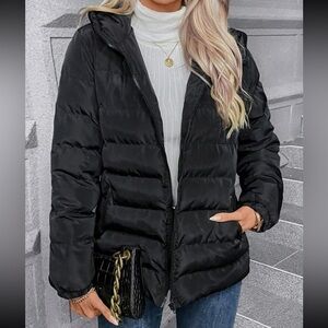 SHEIN essnce zip up hooded puffer coat